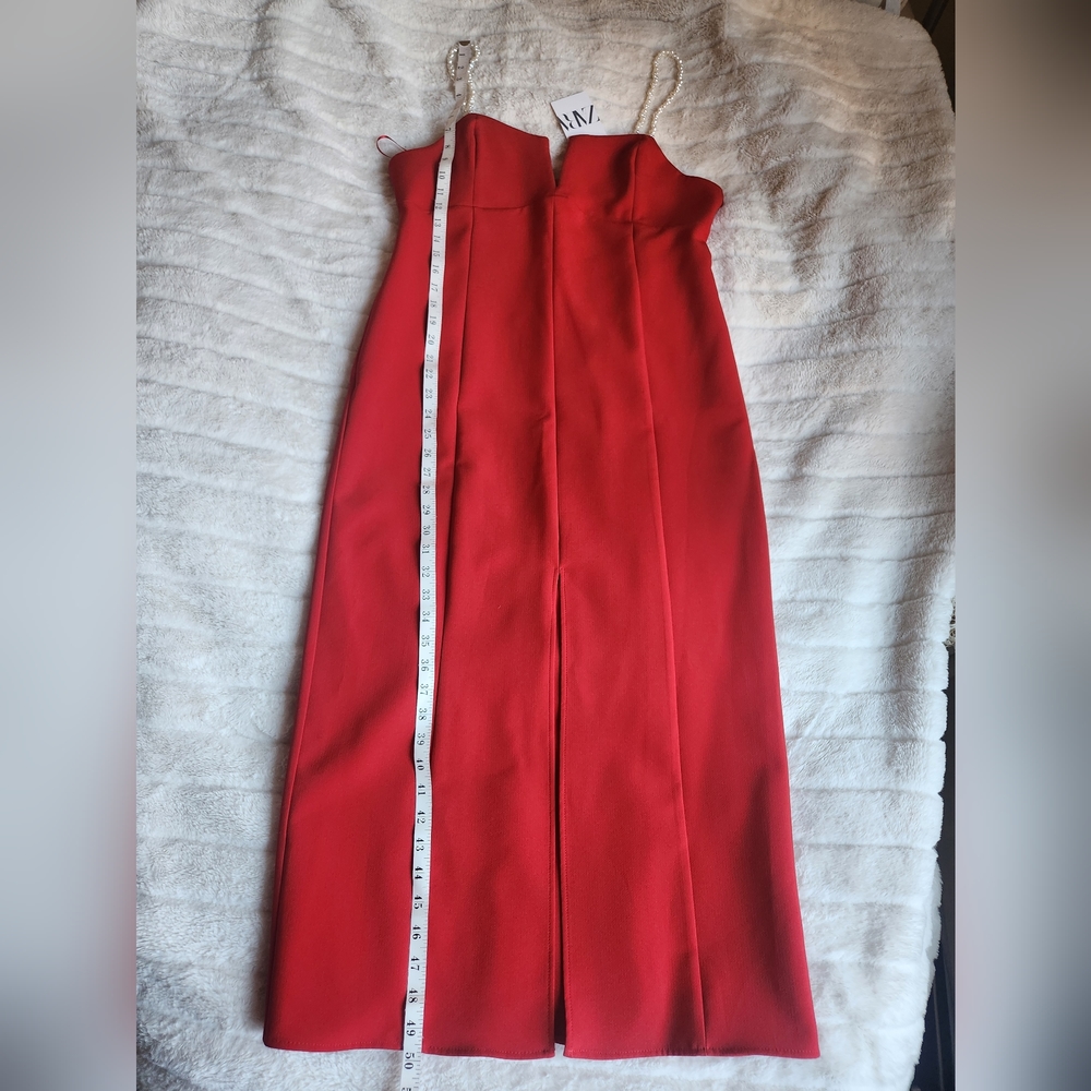 Zara midi dress with pearl straps red size XL BNWT - Picture 13 of 15